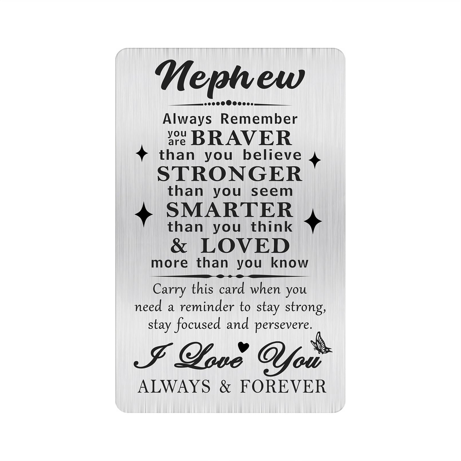 Alotozo Nephew Gifts from Auntie or Uncle - Engraved Metal Wallet Card to My Nephews - I Love You Nephew Wallet Insert for Christmas or Graduation