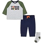 Little Me Baby Boys' 3-Piece Jogger Set, Crew Neck Shirt, Stripe Pant, and Coordinating Socks, 3 to 24 Months
