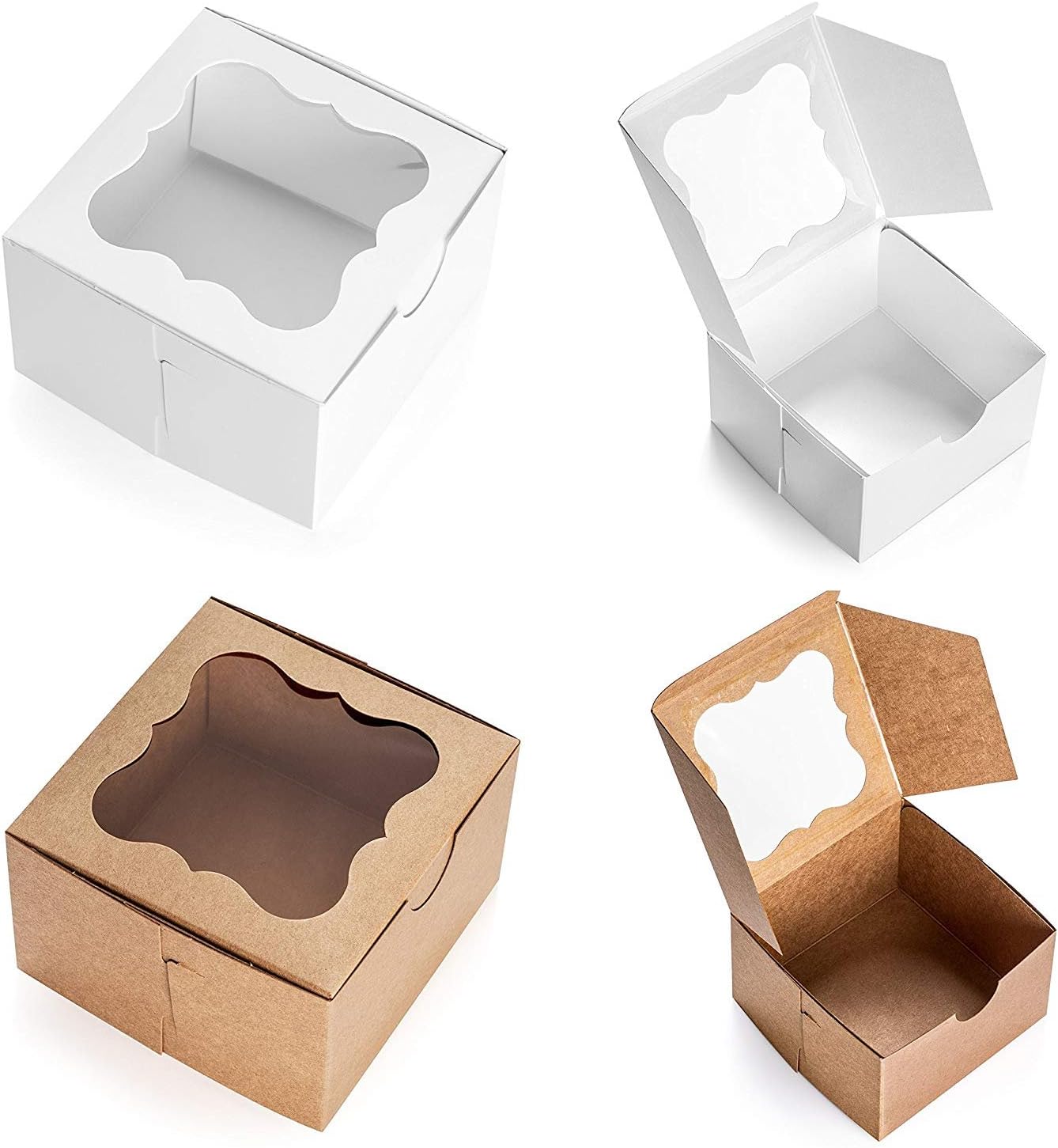 California Containers White Bakery Box with Window 4x4x2.5 inch - 25 Pack - Eco-Friendly Paper Board Cardboard Gift Packaging Boxes