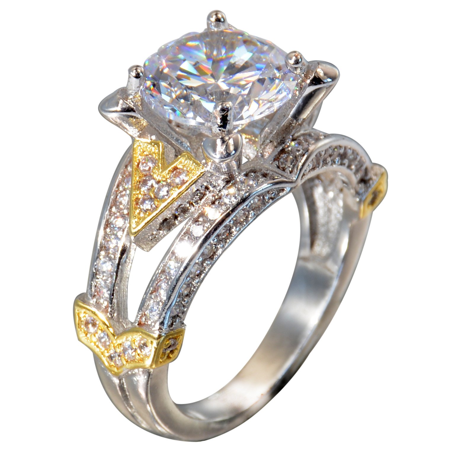 LAVUMO Round Cubic Zirconia Women Engagement Anniversary Promise Rings with Two-Tone Gold plated(8)