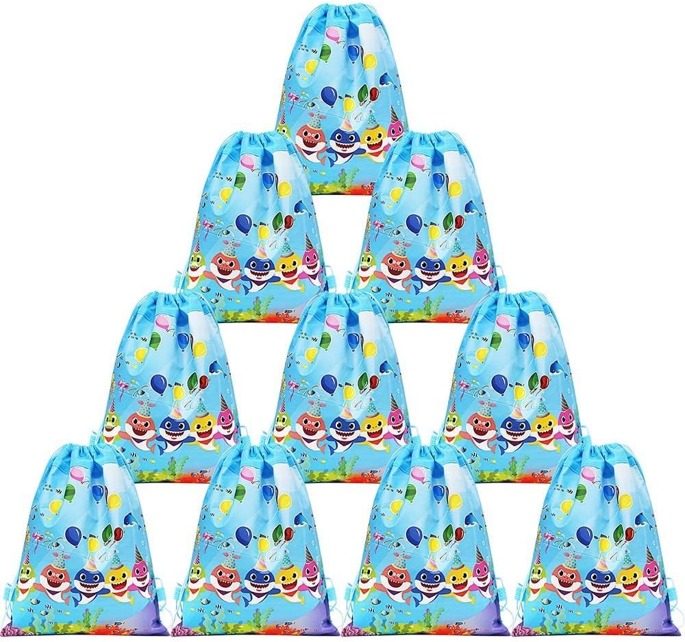 Xplanet 12 Pack Shark Drawstring Party Bag, Dinosaur Drawstring Backpacks Gifts Bags Birthday Party Supplies Favor Bag for Kids Children Boys Baby Shower Blue (Light Blue)