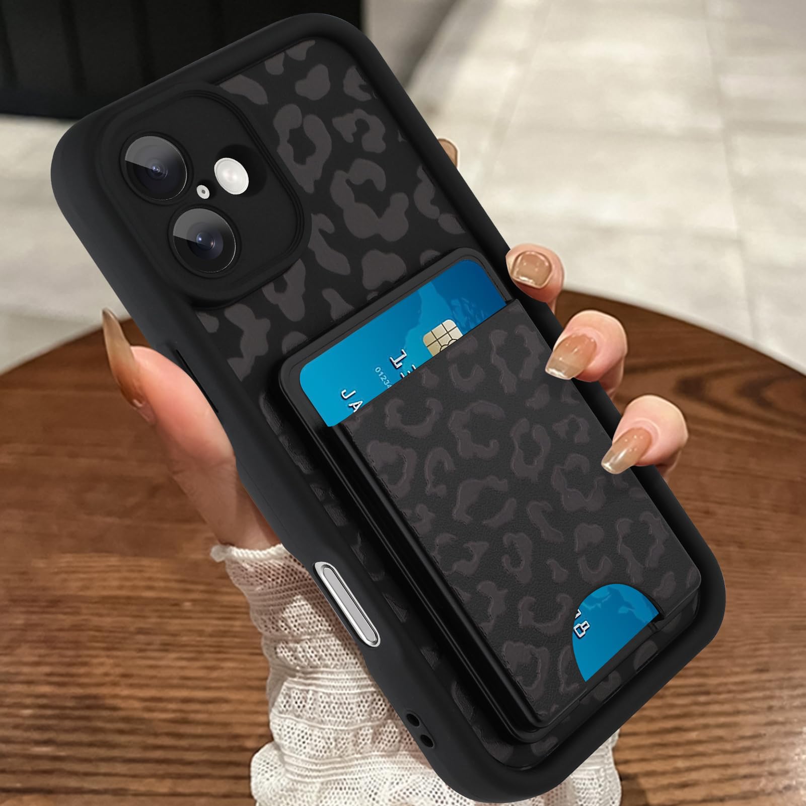MOWIME Compatible with iPhone 16 Plus Wallet Case with Card Holder (3 Cards), Cheetah Print Shockproof Soft TPU Protective Cover Women Girls, Wallet Case for iPhone 16 Plus 6.7 Inch, Black