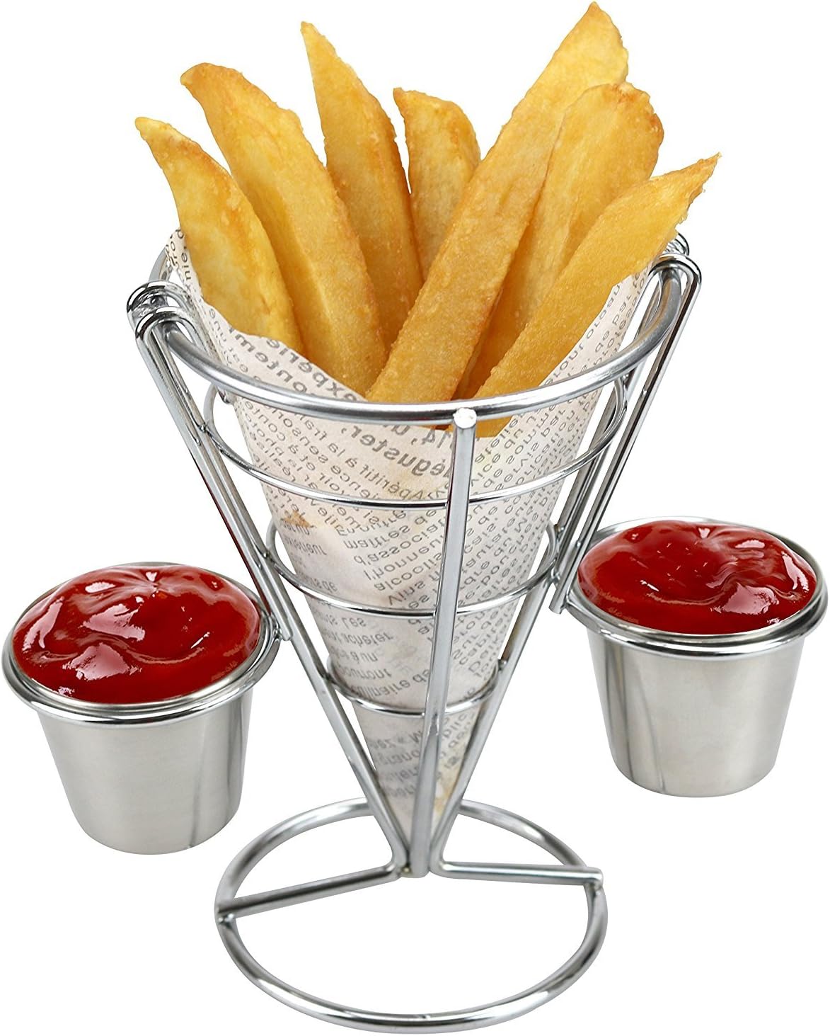 HuaJian Fry stand holerFry Stand Appetizer Cone French Fry Stand Cone Basket,with Dipping Cups of 2, for Home Parties,Backyard Picnics,Outdoor Events,Appetizers,Cocktail Service,Bar,and Restaurants.