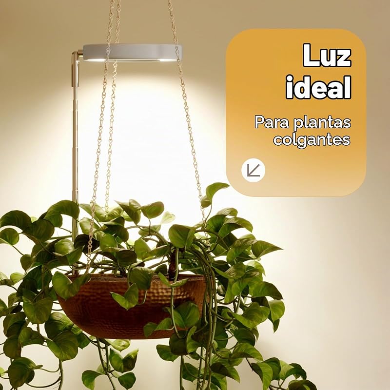 luz crecimiento plantas interior anillo LED espectro completo 380 800nm luces de crecimiento para plantas maceta altura ajustable grow light impermeable IP54 USB luz para plantas interior