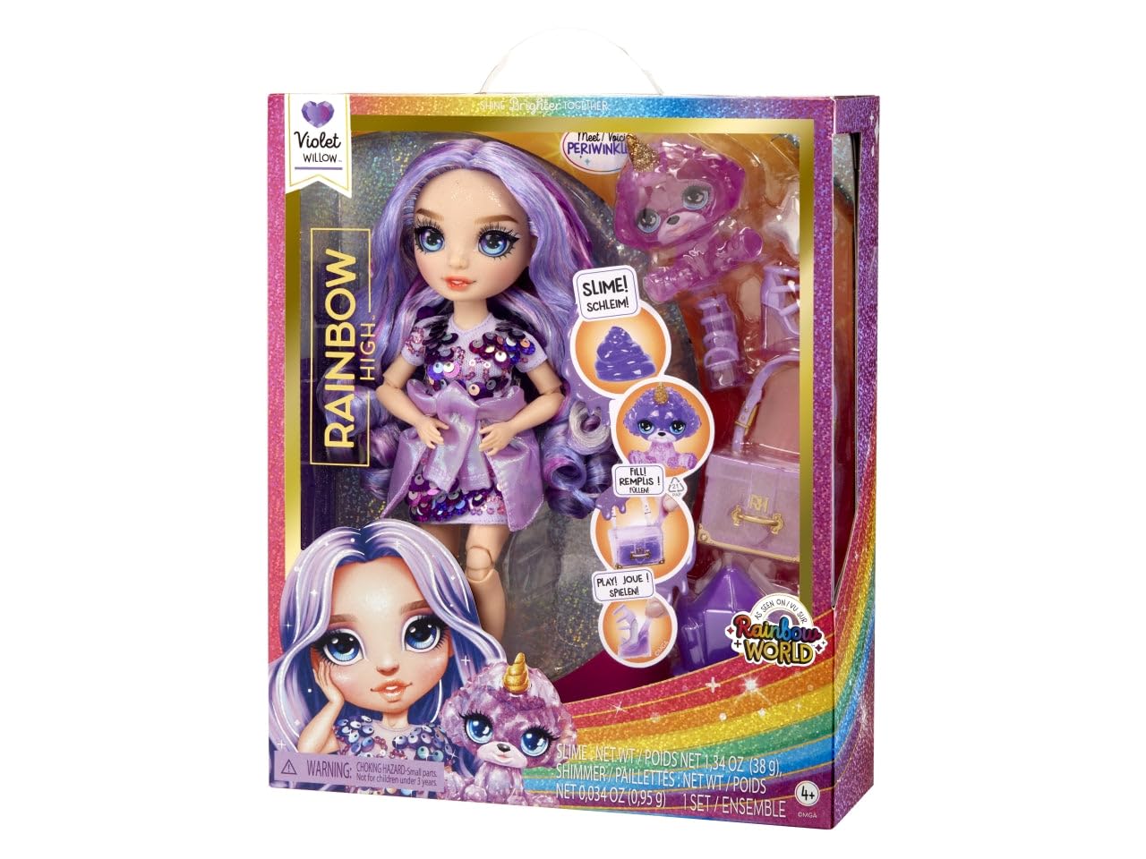 Rainbow High Fashion Doll with Slime & Pet - Violet (Purple) - 28 cm Shimmer Doll with Sparkle Slime, Magical Pet and Fashion Accessories - Kids Toy - Great for Ages 4-12 Years