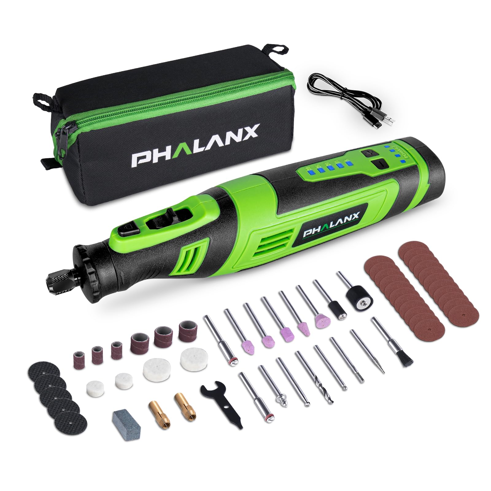 Photo 1 of PHALANX 8V Cordless Rotary Tool Kit, 2.0 Ah Battery Rechargeable Rotary Tool with 73pcs Accessories, 5-Speed LED Light, Idea for Sanding, Carving, Polishing, Engraving, Wood Carving, Pet Grooming