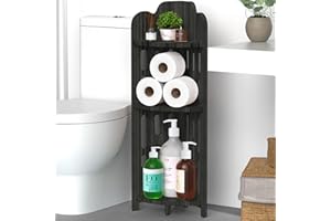 Meangood Bathroom Corner Shelf Stand, 3 Tier Solid Wood Display Shelf for Narrow Space, Shower Corner Shelf, Plant Stand Nightstand, for Living Room, Bedroom, Home Office, Elegant Black