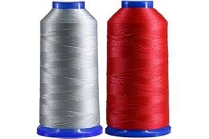 Selric [2600Yards / Red + Silver] Pack of 2 Tex 90 Bonded Nylon Thread for Leather Sewing 280D/3 T90#92 Heavy Duty Upholstery