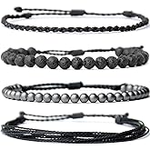 Handmade Natural Stone Beaded Healing Bracelet Gift for Men-Set of 4 Stackable Adjustable Waterproof String Rope Bracelets