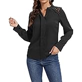 MAXTOOA Womens Long Sleeve Dressy Casual Shirts Lace V Neck Tops Business Office Blouses Fall Clothes Valentine's Day Gifts