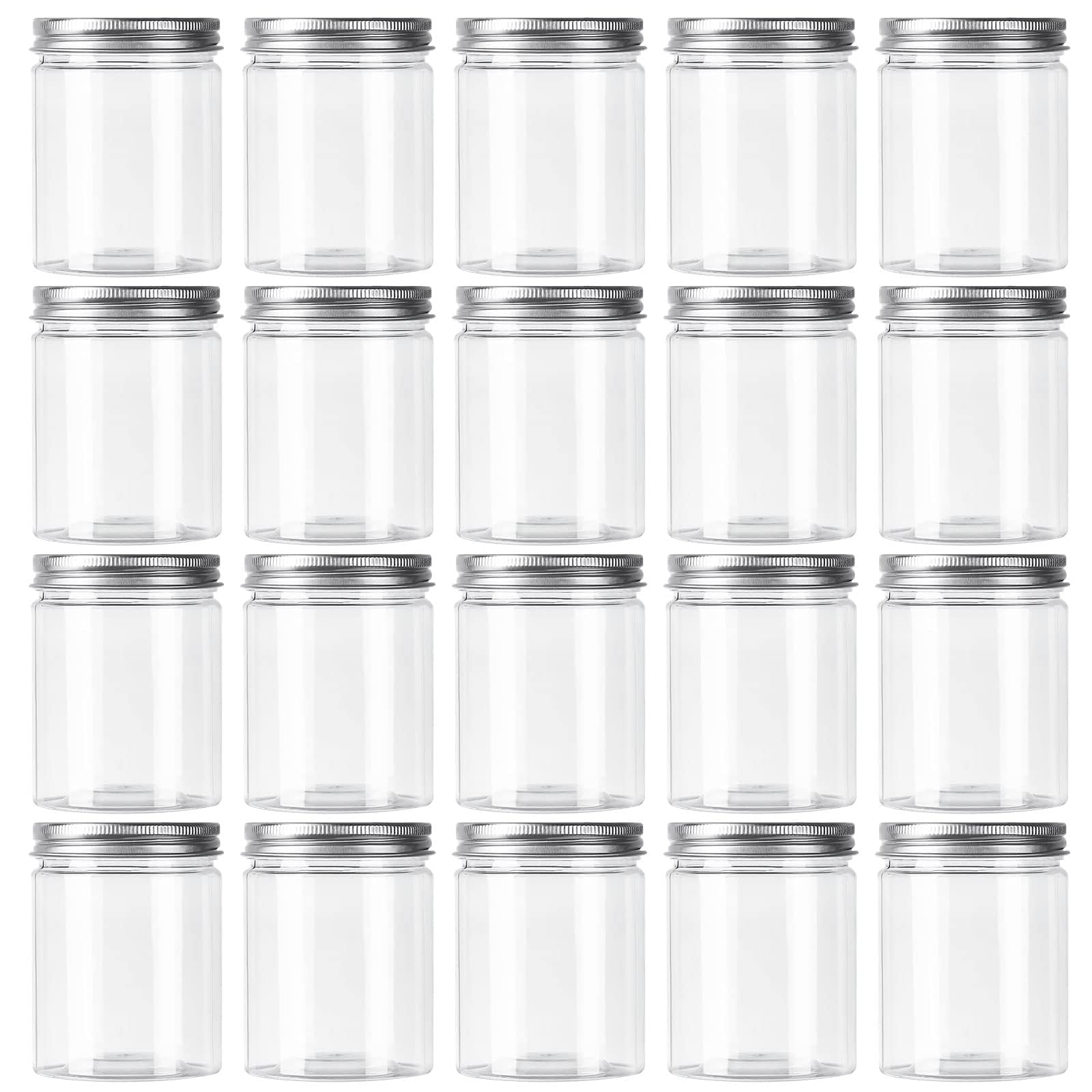 AKOLAFE 20 Pack 250ML Plastic Jars with Lids 8oz Kitchen Storage Jars Clear Plastic Jars Leak Proof Plastic Storage Jars Slime Containers for Kitchen, Spice, Cosmetic, DIY Crafts