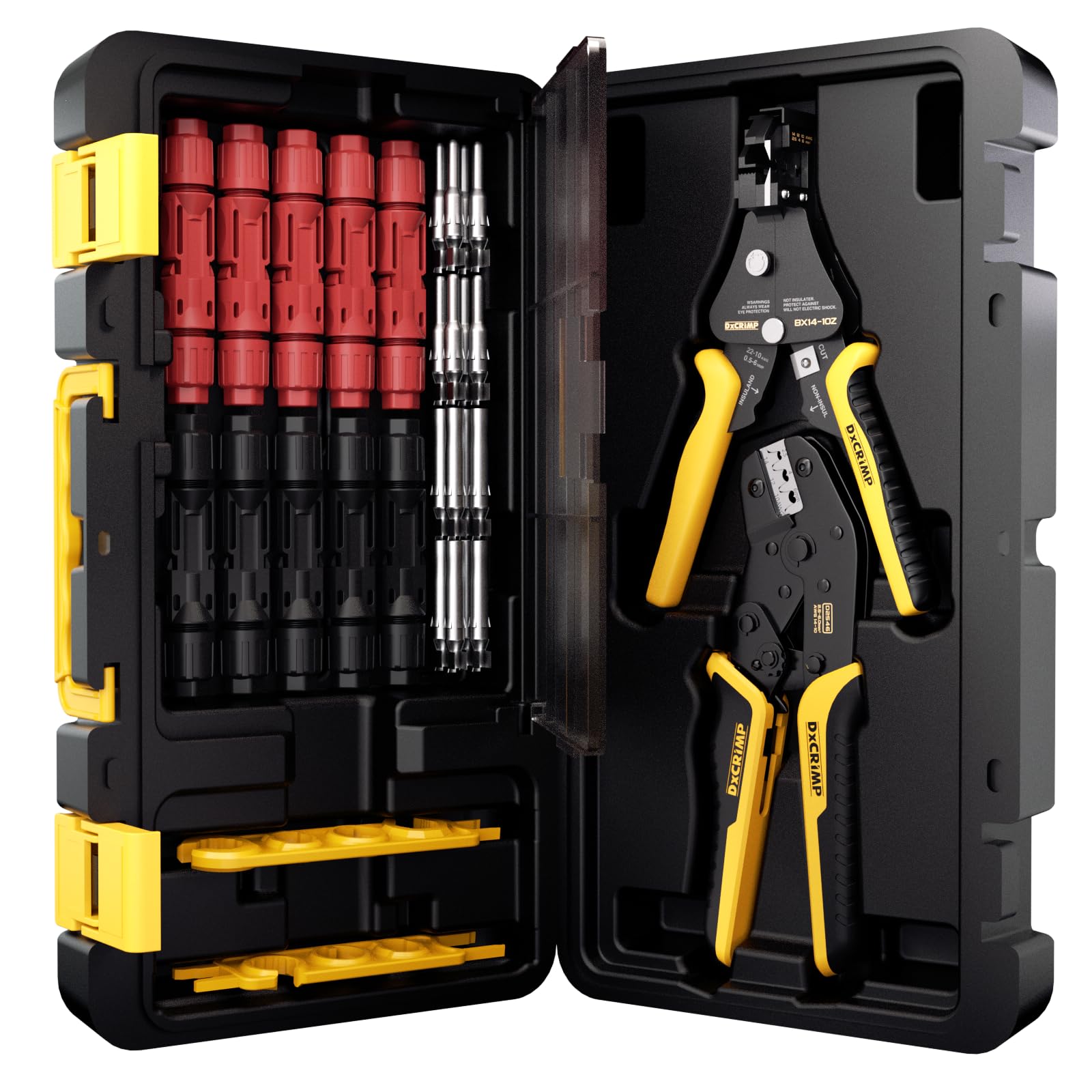 DXCRIMP Solar Crimping Tool Set, GF-10Z, for 2.5/4/6 mm² Solar Cable, PV Module, with Wire Stripper, Solar Plug, Wrench, Includes Tool Box