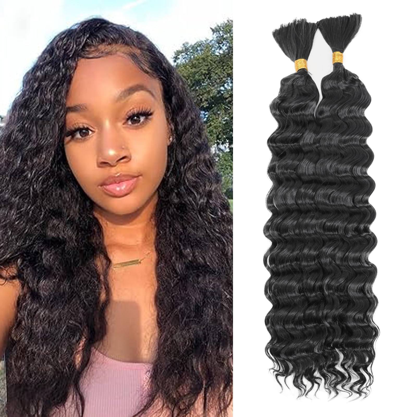 YYQXZG Deep Wave Bulk Hair for braiding 20 Inch No Weft Synthetic Curly Braiding Hair Extensions for Boho Braids (2bundles,120g,1B) — image 1
