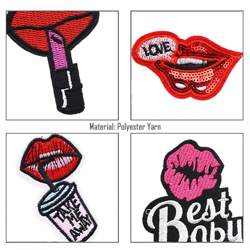25PCS Lip Embroidered Patches, DIY Assorted Sew On/Iron On Patch Applique Clothes