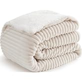Sherpa Throw Blanket for Couch - Super Soft &amp; Thick, White Throw Blanket, Warm Blankets for Winter, Fluffy Blanket for Sofa Bed, Striped Fleece, Cream, 50x60 Inches