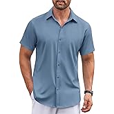 COOFANDY Men's Short Sleeve Button Up Shirts Casual Wrinkle Free Shirts for Men, Grey Blue, X-Large