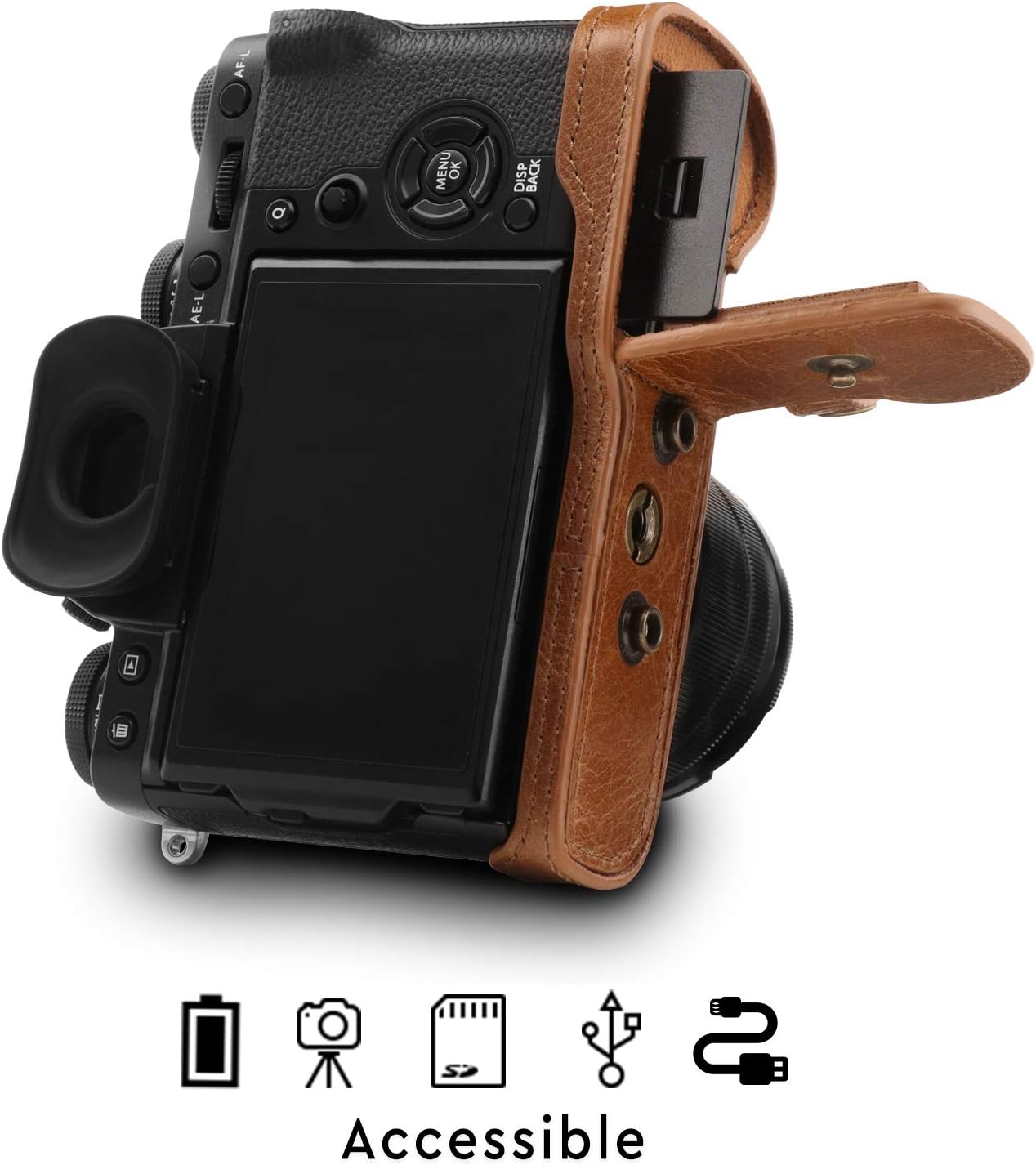 MegaGear MG1551 Ever Ready Genuine Leather Camera Case for Fujifilm X-T3 (XF23mm - XF56mm & 18-55mm Lens) - Brown - Image 5