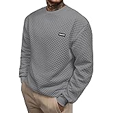 VOGSTART Mens Crewneck Sweatshirt Quilted Geometric Texture Long Sleeve Casual Soild Color Pullover (S-XXL)