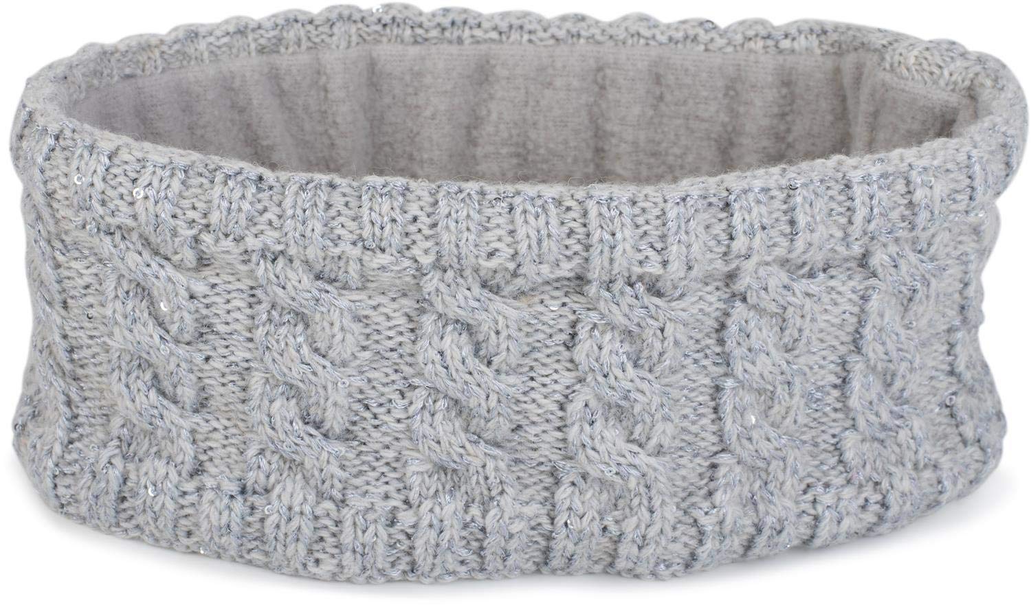 styleBREAKER women knit headband with plait pattern and sequins, fleece lining, hairband, headband, women 04026028, color:Light Grey