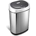NINESTARS DZT-42-9 Automatic Touchless Infrared Motion Sensor Trash Can, 11 Gal 42L, Stainless Steel Base (Oval, Silver/Black Lid)