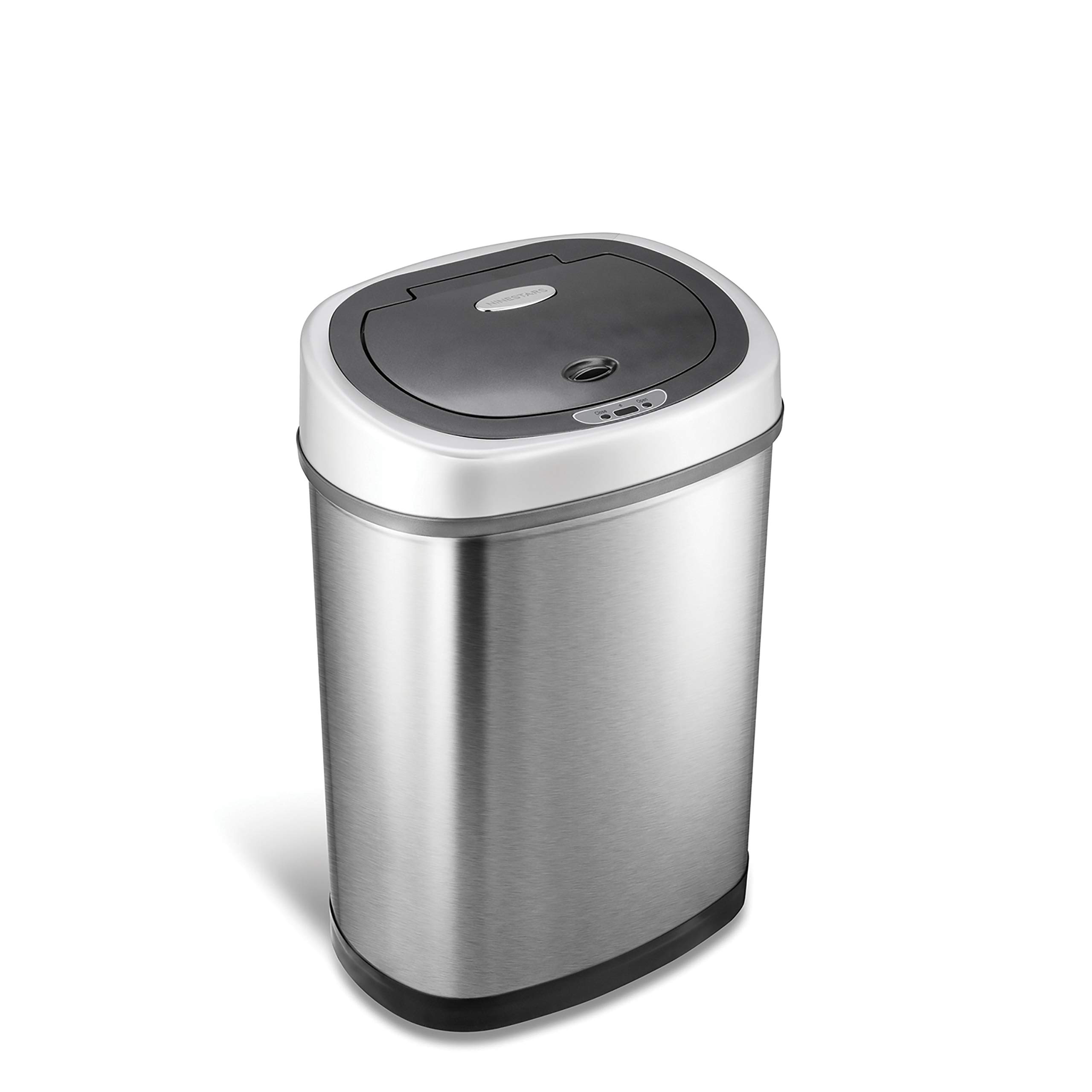 Photo 1 of ***FOR PARTS /ONLY MOTION SENSOR NON-FUNCTIONAL*** Ninestars DZT-42-9 Automatic Touchless Infrared Motion Sensor Trash Can, 11 Gal 42L, Stainless Steel Base (Oval, Silver/Black Lid)