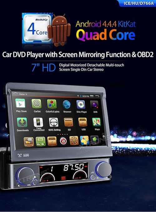 XTRONS® Pure Android 4.4.4 Quad Core Single 1 Din 7" Motorized