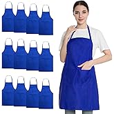 Hi loyaya 12 Pack Blue Aprons for Women Adult Ladies with Pockets, Waterproof Grilling Painting Baking BBQ Cooking Kitchen Bib Aprons Bulk (12, Blue)