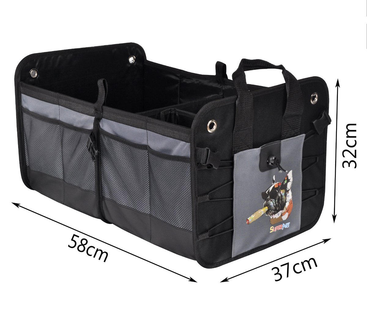 Car Trunk Organizer Heavy Duty Collapsible / Foldable Shopping Tidy Cargo Storage Boxes BAG BIN For Auto Car, SUV, Truck, Home (59 x 37 x 32cm)