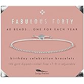 Lucky Feather Gifts for 40 Year Old Woman | Cute 14k Gold Dipped Beads Bracelet | Fabulous Forty Milestone Bracelet | gift ideas, for women 40s | Adjustable 7"- 8" Cord | 40th Birthday Gifts Women