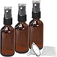 Nevlers 3 Pack Amber Glass Spray Bottles 2 Oz Set | Amber Spray Bottles with Shrink Wrap and Funnel | Leakproof Mister Bottle for Hair, Body, Fragrance, Hand Sanitizer & More
