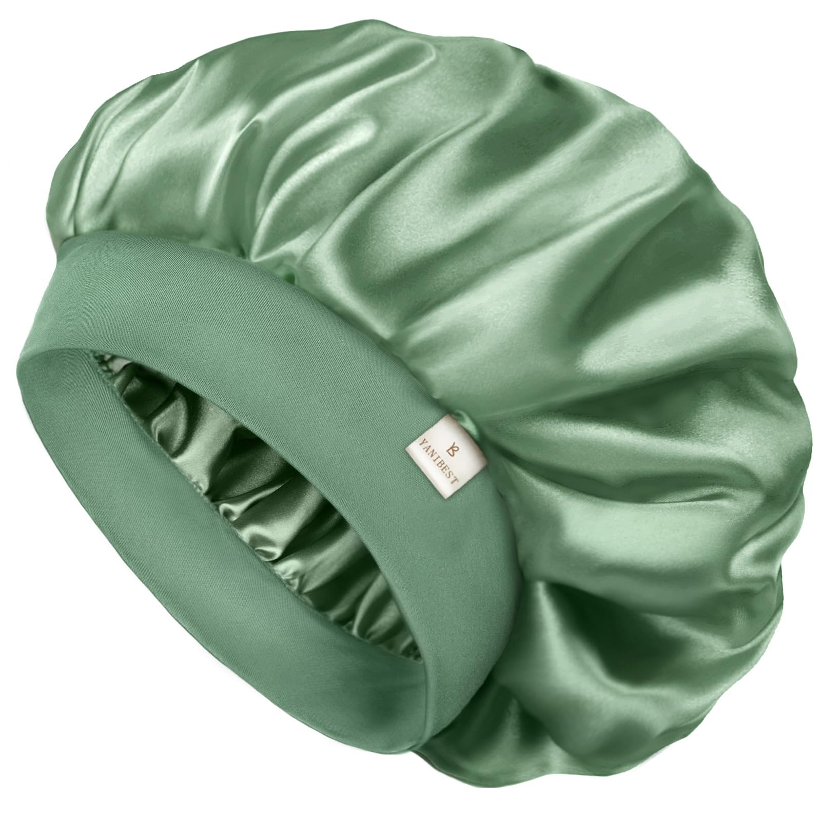 Photo 1 of YANIBEST Silk Bonnet for Men Women Hair Bonnet for Sleeping Double Layer Satin Bonnets for Black Women Curly Hair Sleep Cap, Green