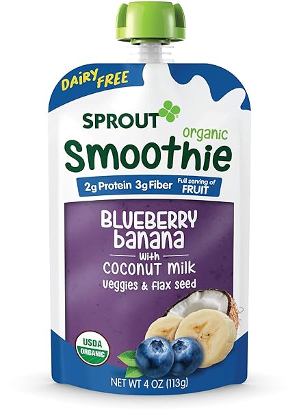 SPROUT ORGANIC TODDLER SMOOTHIE, DAIRY FREE BLUEBERRY BANANA, 4 OUNCE POUCH (PACK OF 6)
