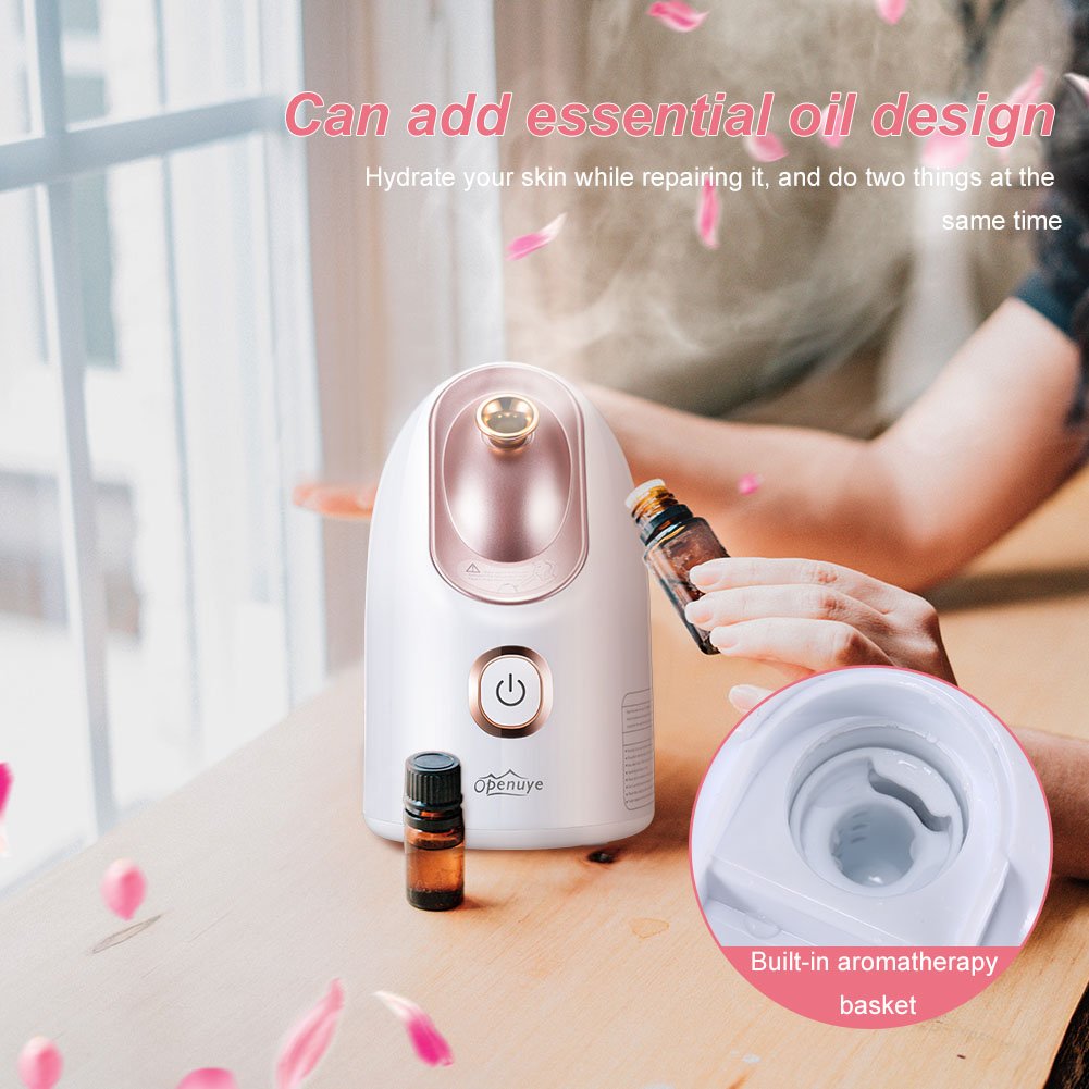 Openuye Facial Steamer, Nano Ionic Hot Mist Moisturizing Face Humidifier Pores Cleanse Beauty Skin Care SPA Constant Temperature Ozone-free Nano Sprayer with Aromatherapy Basket