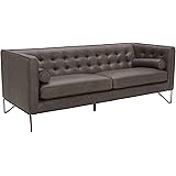 Amazon Brand – Rivet Brooke Contemporary Mid-Century Modern Tufted Leather Sofa Couch, 82"W, Grey