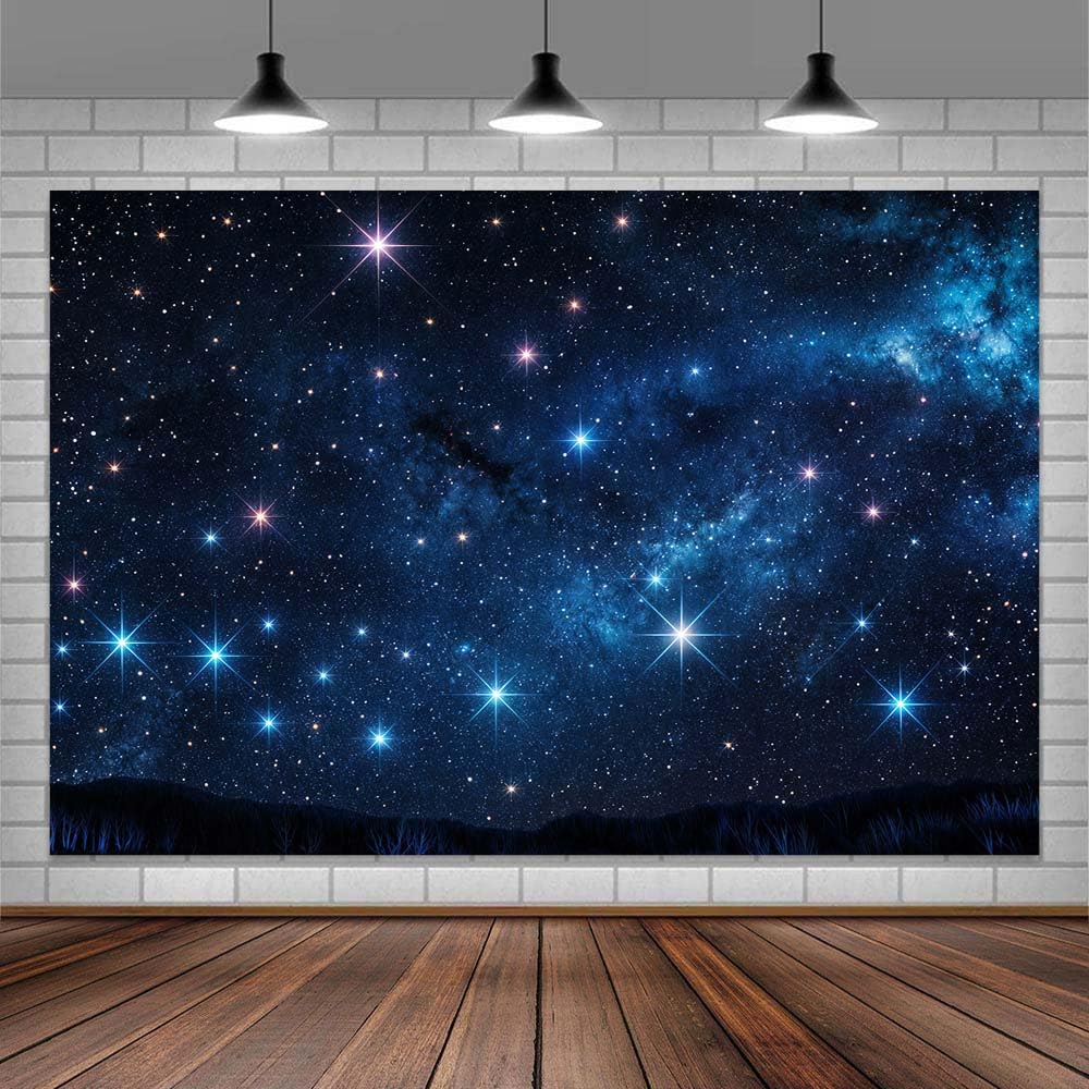 Photo 1 of 10X10ft Starry Night Sky Backdrop Galaxy Photography Star Background, Outer Space Theme Birthday Party for Boy Kids Backdrops Photo Banner Booth Prop Decorations Wall Decor Tablecloth