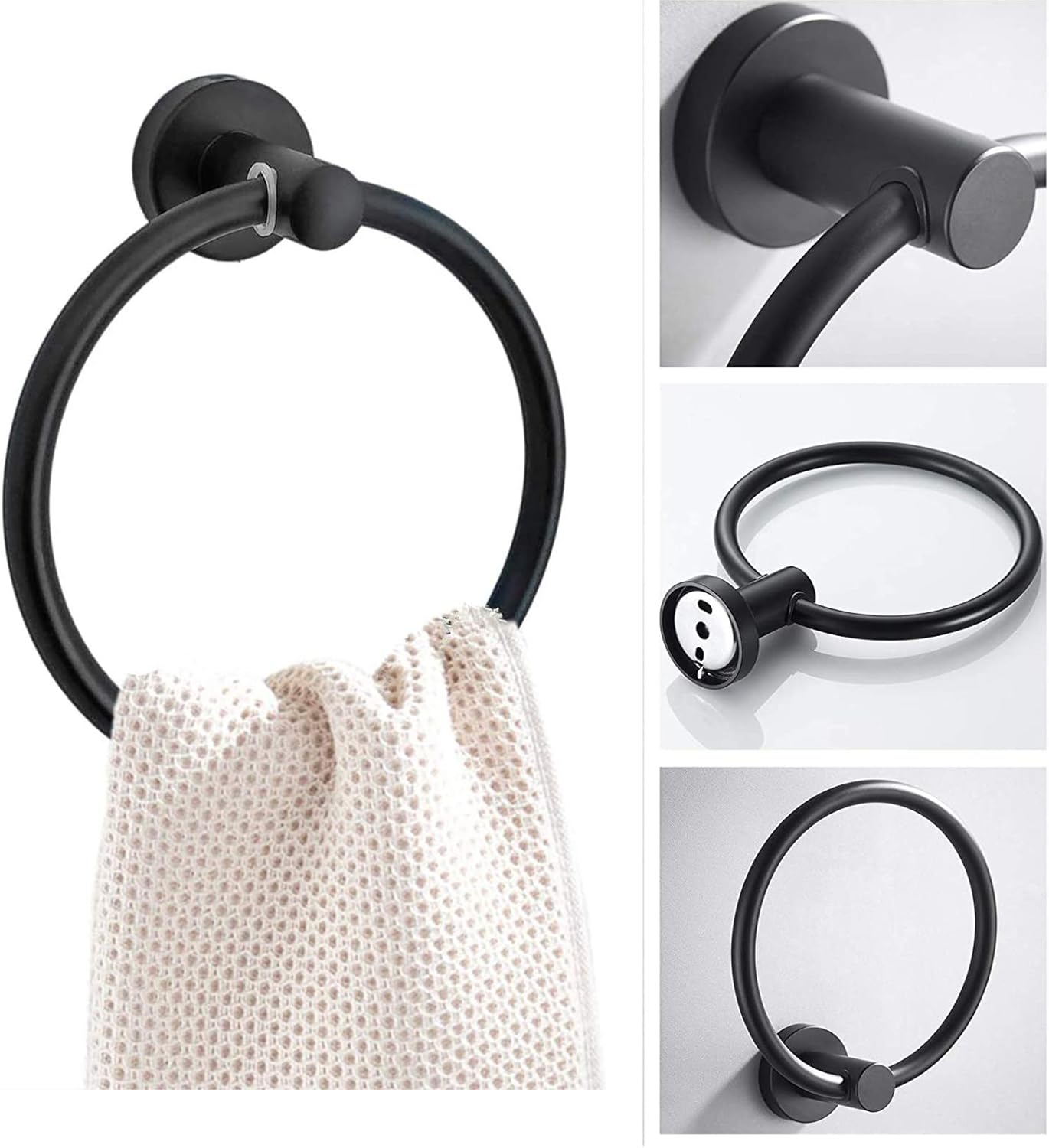 Tower Ring and Toilet Paper Holder Stainless Steel Bathroom Hardware Set 2 Piece Matte Black Bathroom Hand Towel Holder Towel Hanger Wall Mounted: Home & Kitchen