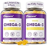 Vegan Omega 3 Gummies 900mg (500mg DHA, 200mg EPA) for Adults - Sugar-Free Fish Oil Alternative with B12, Folate, PS, D3 & Choline for Brain, Eye & Immune Health, 120Counts