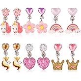 6 Pairs Colorful Clip On Drop Earrings, Resin Clip On Earrings Non-Pierced Princess for Dress Up Princess Jewelry