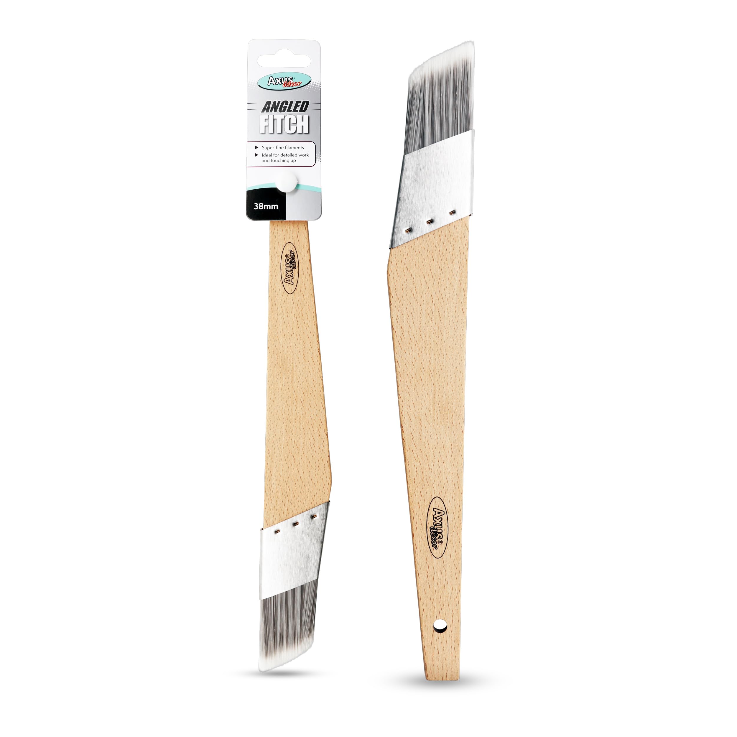 Axus Decor Angled Fitch Paint Brush (Grey Series) - 38mm - For All Paints, Filaments, For Detailed Work & Touching Up, Comfortable Handle, Rust-Resistant Stainless Steel, Grey
