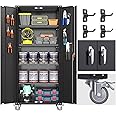 SUXXAN 72" Metal Storage Cabinet with Wheels and Pegboard, Lockable Rolling Steel Storage Cabinet with 4 Adjustable Shelves and Door for Garage, Office, Kitchen, Assembly Required