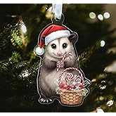 Opossum with Candy Cane Ornament - Shape Acrylic Decor - Cute Animal Ornament - Gift for Possum Lover - Xmas Tree Hanging Decor