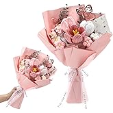 Fanfanwin Valentine Gift Crochet Flowers Bouquet Handmade Tulips Knitted Flowers with Butterfly Card for Wife Lover Anniversary Wedding Graduation Birthday Women's Day Mother's Day Teacher(Pink)