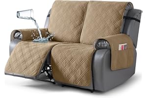 TAOCOCO 100% Waterproof Loveseat Recliner Covers 2 Seater, Split Loveseat Covers for Reclining loveseat, Non Slip Reclining Couch Cover with Double Straps for Kids, Pets(2 Seater, Camel)