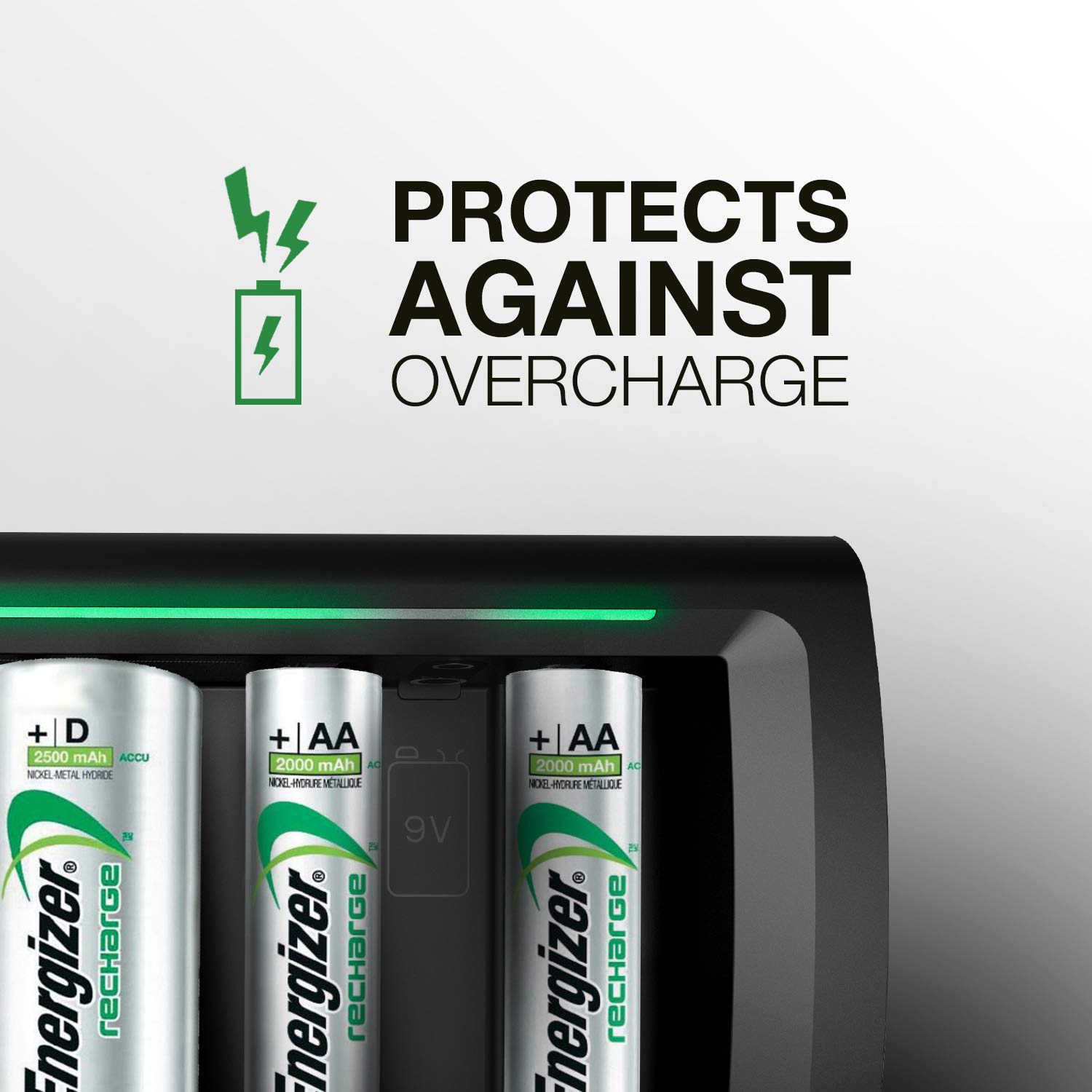 Rechargeable Battery Charger by Energizer, for C D AA AAA 9V NiMH Rechargeable Batteries with