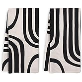 KFXHANGD Black Beige Boho Abstract Kitchen Towels and Dishcloths Set of 2, Mid Century Modern Dish Towels, Minimalist Abstract Decorative Hand Tea Towel for Bathroom Kitchen, 16x24 Inches