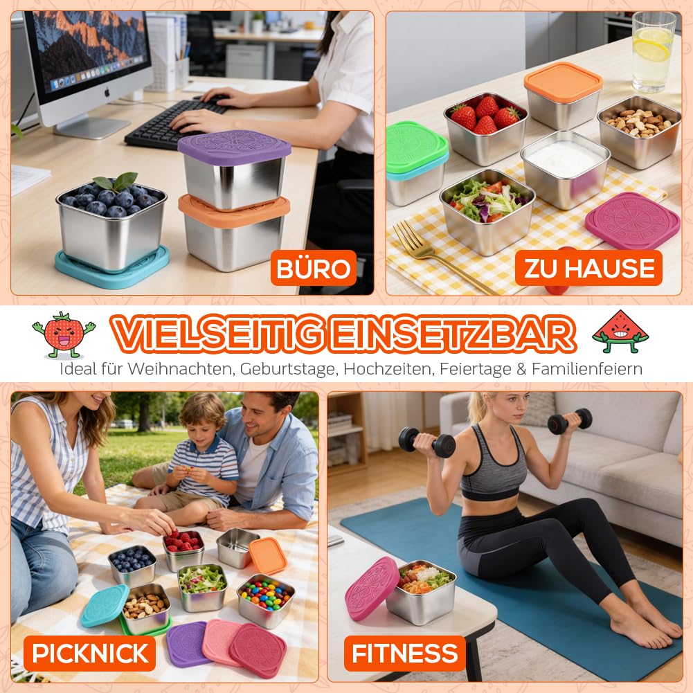 YQL Edelstahl Snackboxen mit Silikondeckel für Lunch, Reise und unterwegs 6