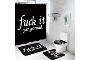 ArtSocket 4PC Funny Get Naked Shower Curtain Sets Bathroom Decor with Rugs, Non-Slip Rug,Toilet Lid Cover, Bath Mat and 12 Hooks 72x72 inches
