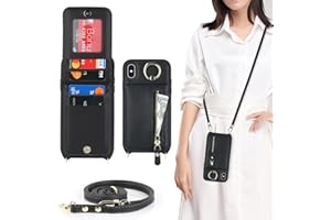 DEYHU iPhone Xs Max Phone Case with Card Holder for Women, iPhone Xs Max Case Wallet with Strap Credit Card Slots Crossbody with Kickstand Zipper Case for iPhoneXsMax - Black