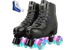 XUDREZ Roller Skates for Women Men Shiny PU Leather High-top Roller Skate Shoes for Beginner Classic Double-Row Roller Skates