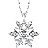 VA JENT Snowflake Necklaces for Women 925 Sterling Silver Cut Marquise Cubic Zirconia Pendant Necklace for Mom Girlfriend